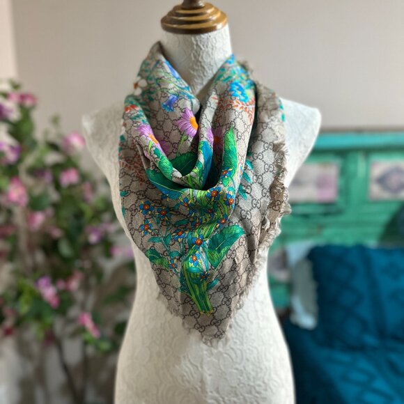 Gucci Modal Silk GG Monogram GG Tian Shawl Scarf Multi - Picture 1 of 9